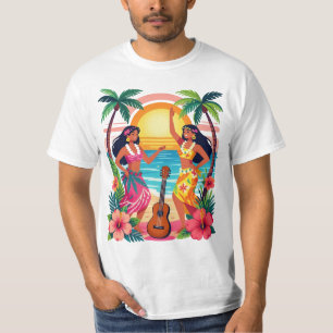 Hawaiian Hula Sunset Beach Tropical Dance Art T-Shirt