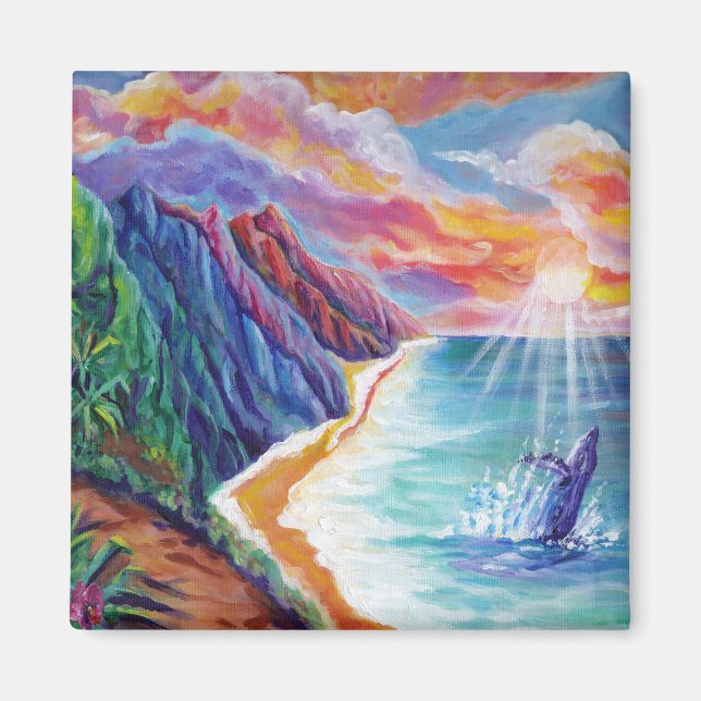 Hawaiian Humpback Whale and Na Pali of Kauai Magnet (Front)