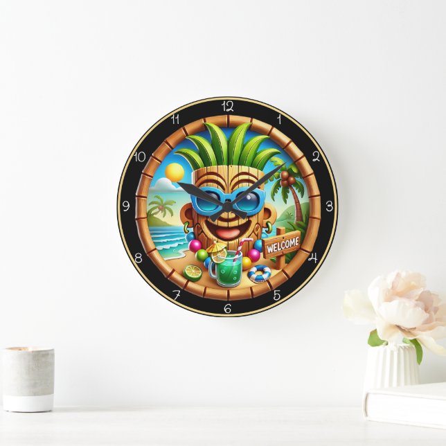 Hawaiian Hut Welcome: Tropical Beach Large Clock (Home)