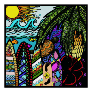 Hawaiian Ink doodle, color Poster