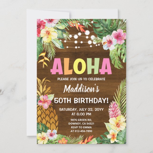 Hawaiian Invite Tropical Aloha Birthday Invitation (Front)