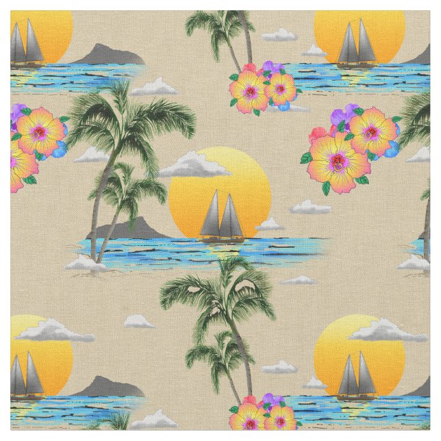 Hawaiian Island Beach Sunset Fabric (Close Up)