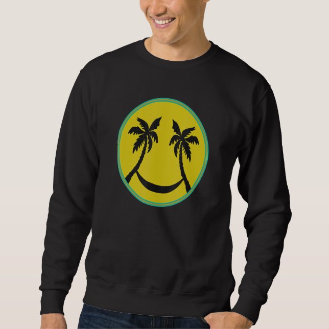 Hawaiian Island Palm Trees Happy Hammock Face Sweatshirt (Front)