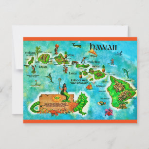 Hawaiian Islands Fun Map Postcard