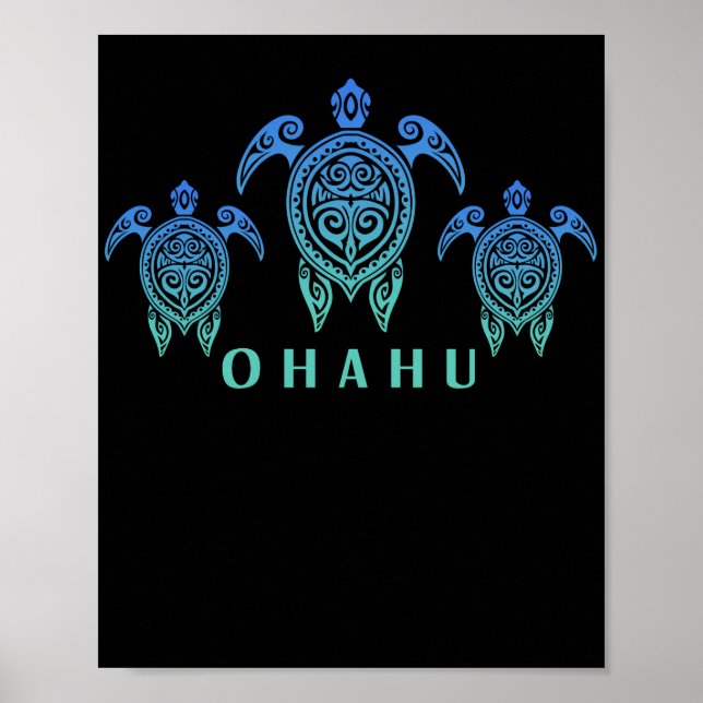 Hawaiian Islands Vintage Sea Turtle Souvenir Ohahu Poster (Front)