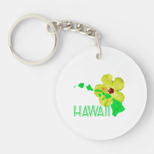 Hawaiian Islands Yellow Hibiscus Flower Key Ring