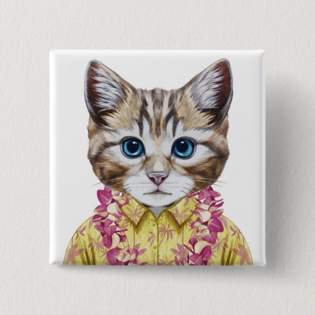 Hawaiian Kitty Cat 15 Cm Square Badge (Front)