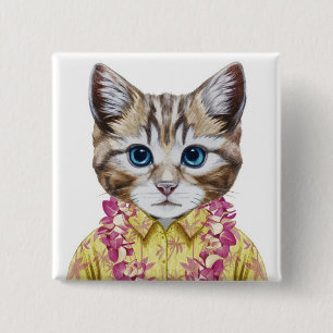 Hawaiian Kitty Cat 15 Cm Square Badge