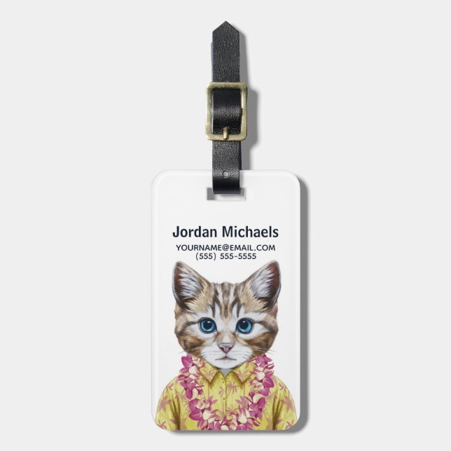 Hawaiian Kitty Cat | Add Your Name Luggage Tag (Front Vertical)