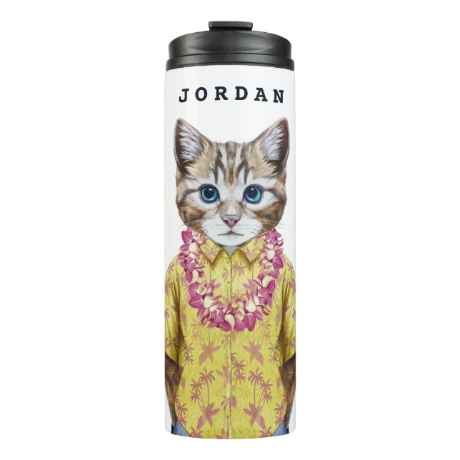 Hawaiian Kitty Cat | Add Your Name Thermal Tumbler (Front)