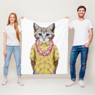 Hawaiian Kitty Cat Fleece Blanket