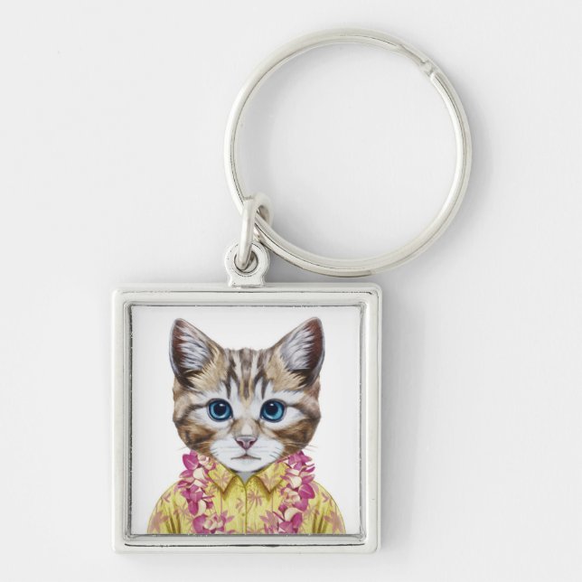 Hawaiian Kitty Cat Key Ring (Front)