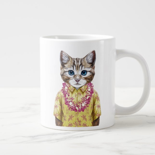 Hawaiian Kitty Cat Large Coffee Mug (Right)