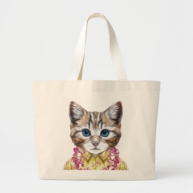 Hawaiian Kitty Cat Large Tote Bag (Front)
