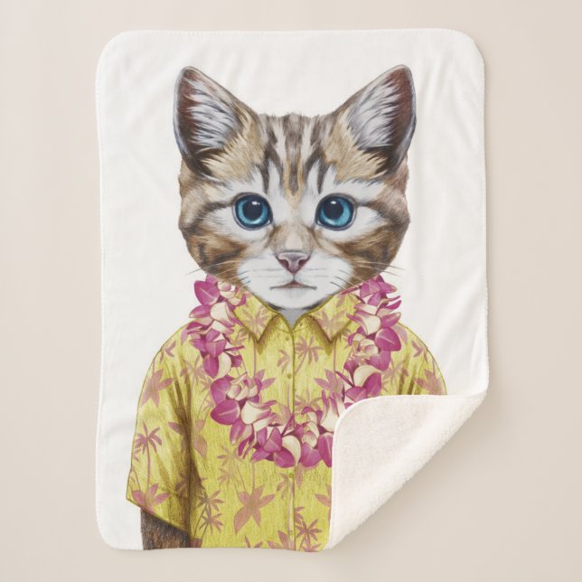 Hawaiian Kitty Cat Sherpa Blanket (Front)