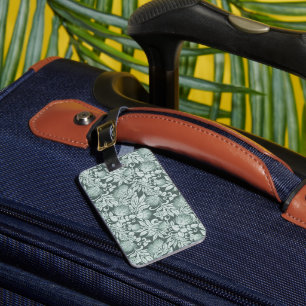 Hawaiian Lehua and Kukui in Seafoam Green Luggage Tag
