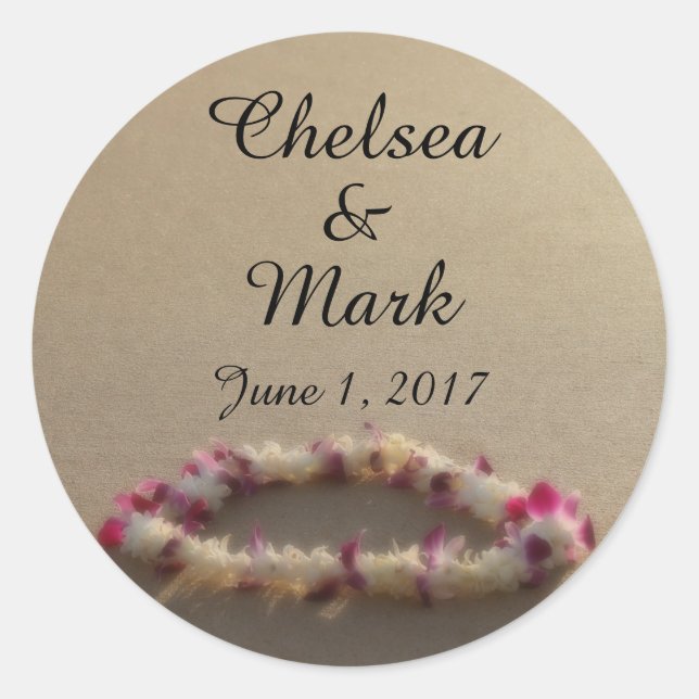 Hawaiian Lei Beach Wedding Stickers (Front)