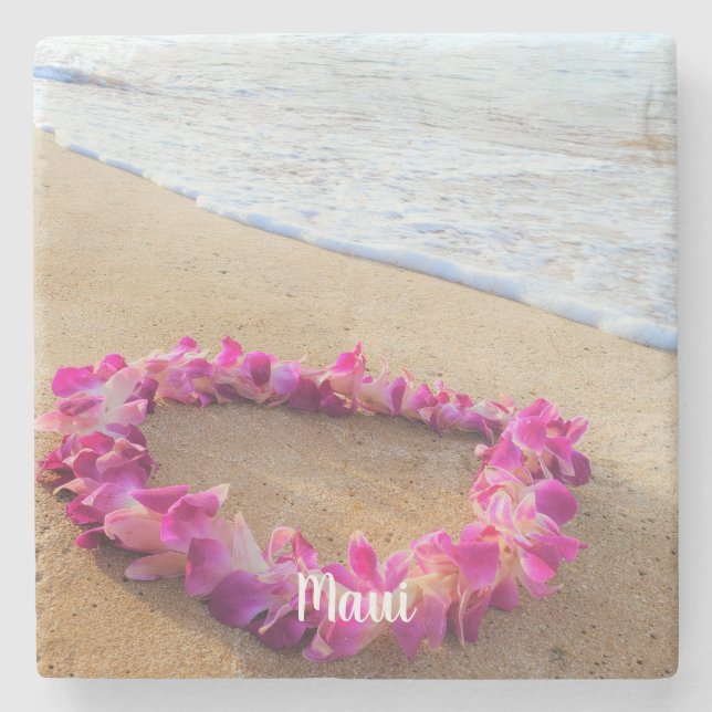 Hawaiian Lei on Sandy Beach Stone Coaster (Front)