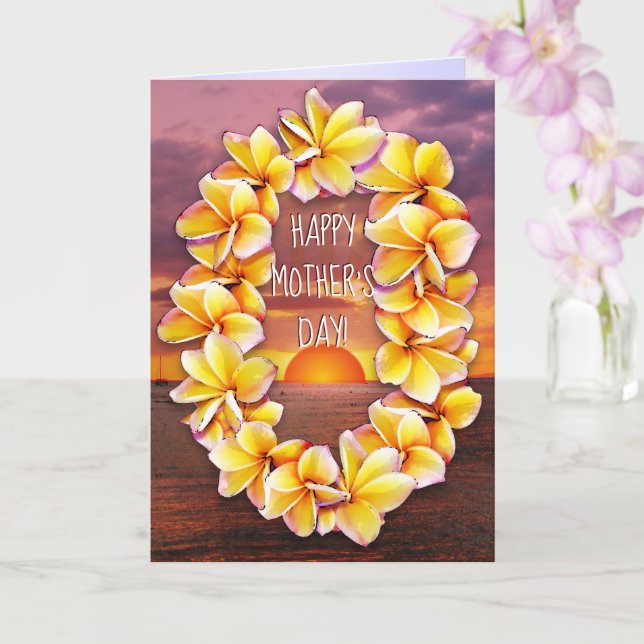 Hawaiian Lei with customisable text Mother's Day Card (Orchid)