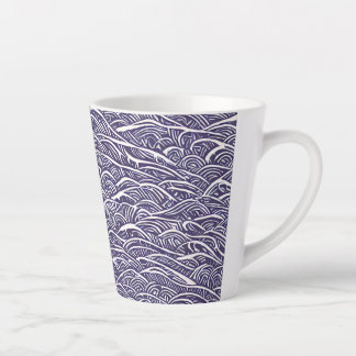 Hawaiian Linocut Waves and Surf Latte Mug