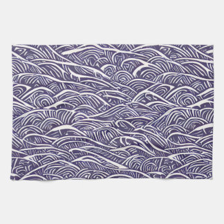 Hawaiian Linocut Waves and Surf Tea Towel