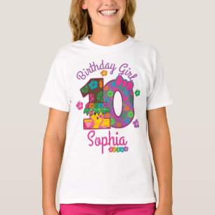 Hawaiian luau aloha Tenth Birthday Girl 10  T-Shirt