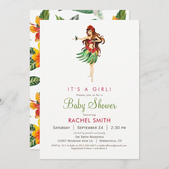 Hawaiian Luau Baby Shower Invitation (Front/Back)