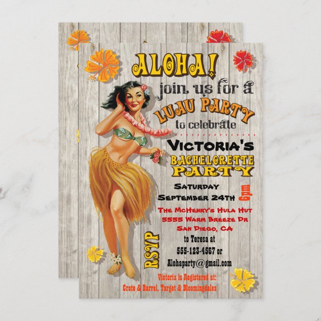 Hawaiian Luau Bachelorette Party Invitations (Front/Back)