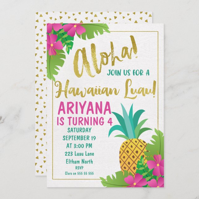 Hawaiian Luau Birthday Invitation (Front/Back)