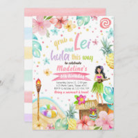 Hawaiian Luau Birthday Invite Tropical Pool Party