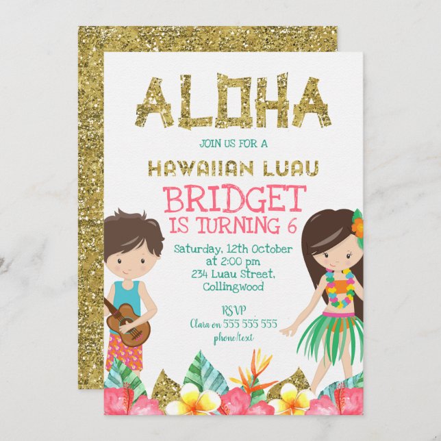 Hawaiian Luau Birthday Party Invitation (Front/Back)
