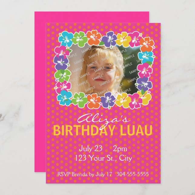 Hawaiian Luau Birthday Party Invitation (Front/Back)