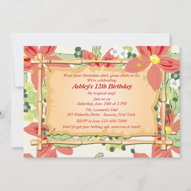 Hawaiian Luau Birthday Party Invitation (Front)