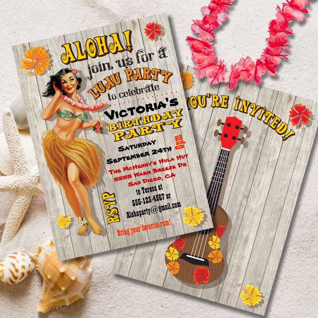 Hawaiian Luau Birthday Party Invitations (Creator Uploaded)