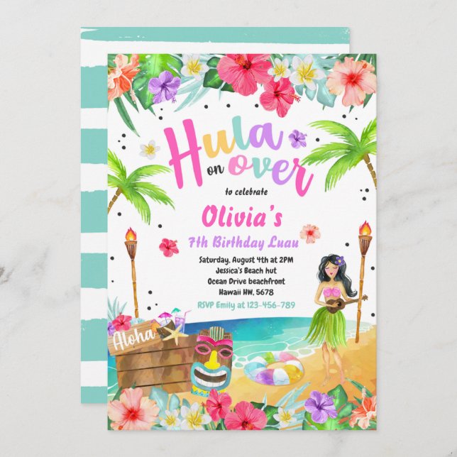 Hawaiian Luau Birthday Party Tropical Birthday Invitation (Front/Back)