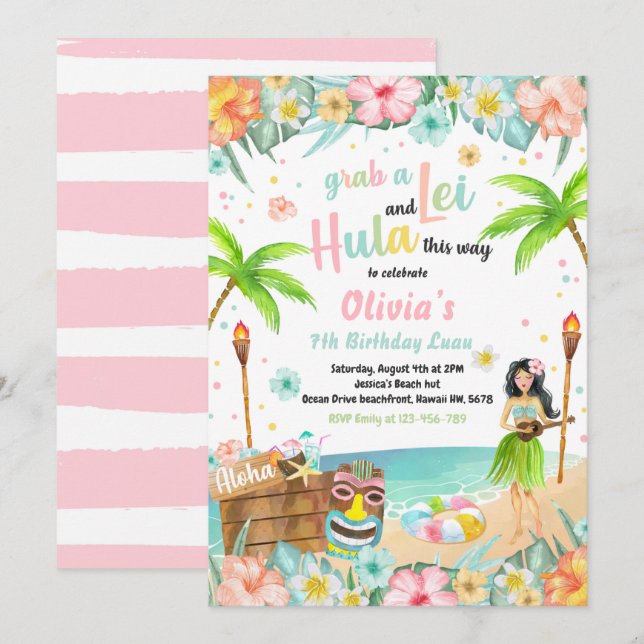 Hawaiian Luau Birthday Party Tropical Birthday Invitation (Front/Back)