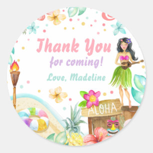Hawaiian Luau Birthday Tropical Pool Party Pastel Classic Round Sticker