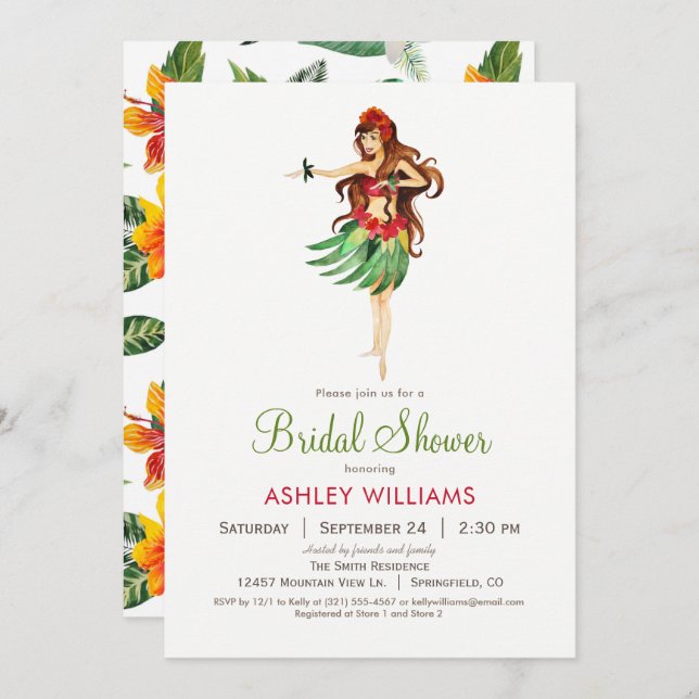 Hawaiian Luau Bridal Shower Invitation (Front/Back)