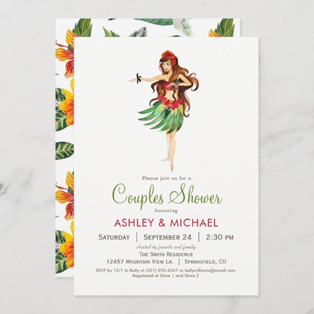 Hawaiian Luau Couples Shower Invitation (Front/Back)