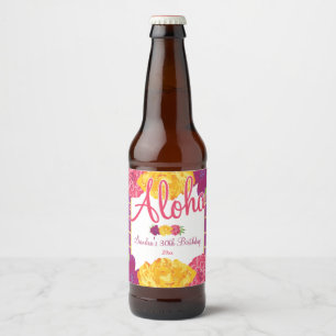 Hawaiian Luau, Floral Beer Bottle Label