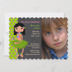 Hawaiian Luau girl Birthday Party photo invitation