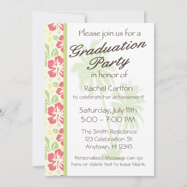 Hawaiian Luau Graduation Party Invitation (Front)