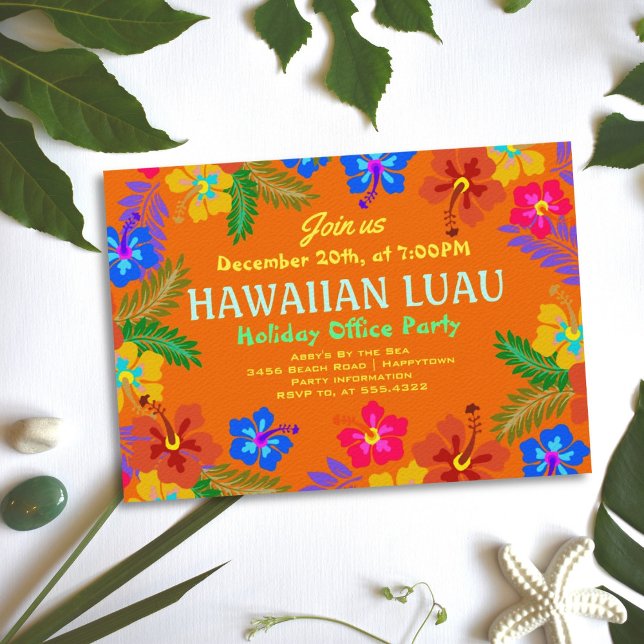 Hawaiian Luau Office Party Hibiscus Invitations (Creator Uploaded)