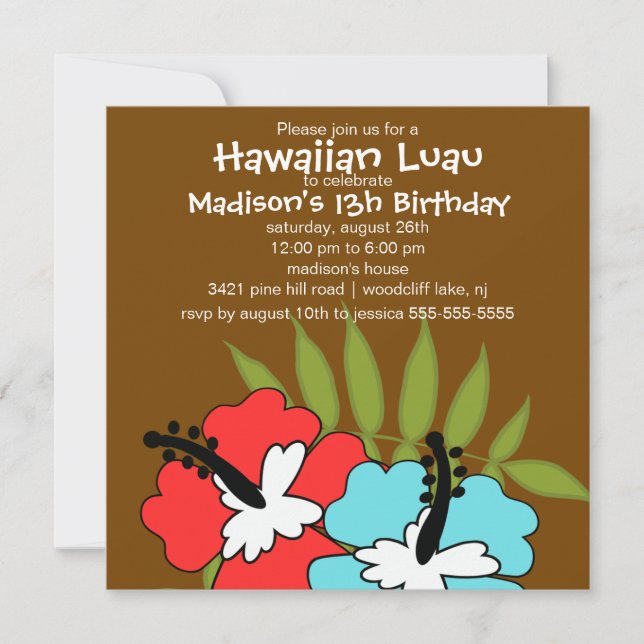 Hawaiian Luau Party Birthday Invitation (Front)