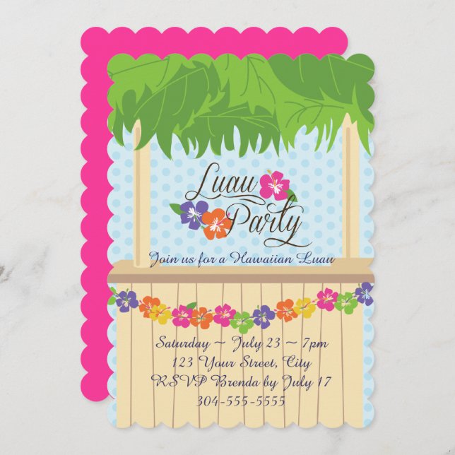 Hawaiian Luau Party Invitation (Front/Back)