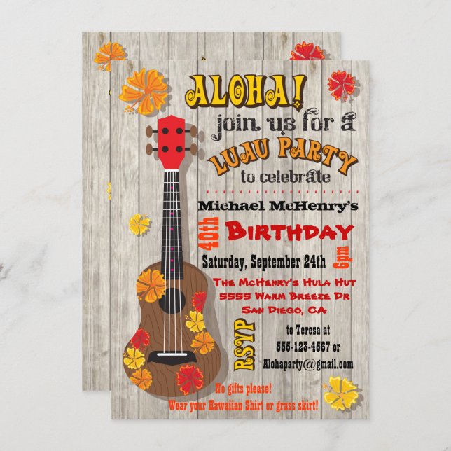 Hawaiian Luau Party Invitations (Front/Back)