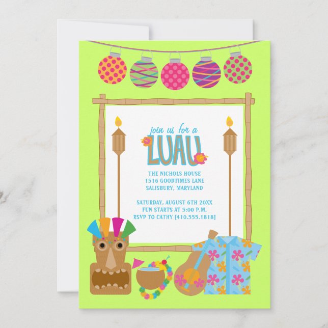 Hawaiian Luau Party Invitations (Front)