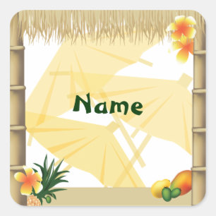Hawaiian Luau Party Name Sticker