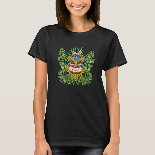 Hawaiian Luau Party Polynesian Tiki Mask Hawaii Ti T-Shirt (Front)