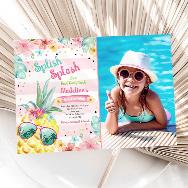 Hawaiian Luau Pineapple Pool Party Girl Birthday Invitation (Creator Uploaded)